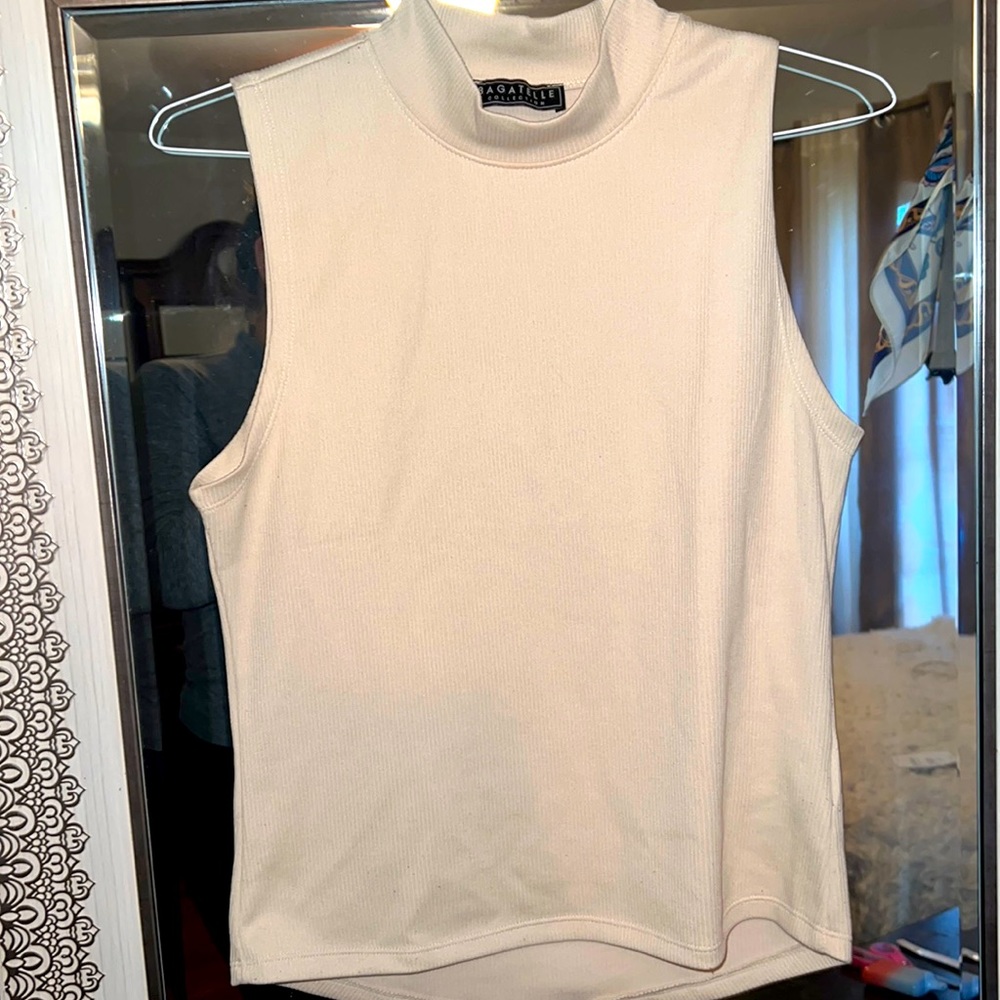 Beige mock neck shirt
